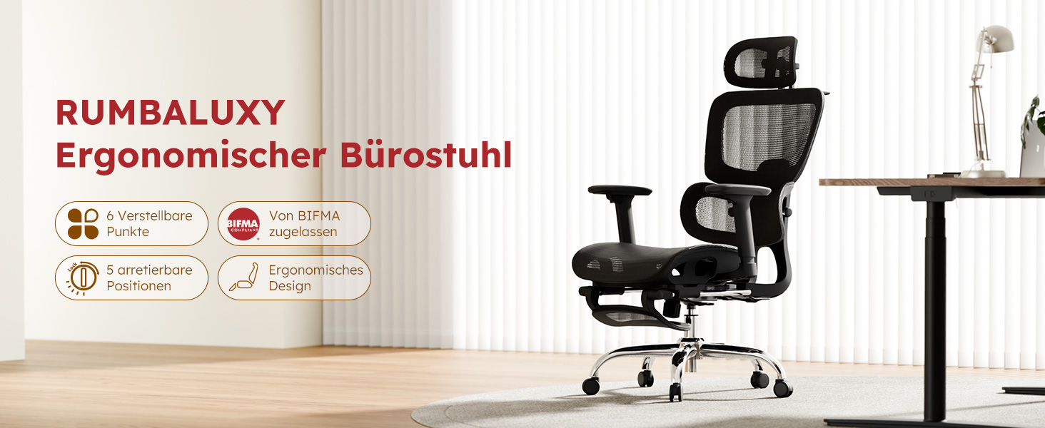 Ергономічне крісло для офісу Voll-Mesh з підголівником, підставкою для ніг, регульованою спинкою, підлокітниками, автоматичною поперековою підтримкою, PU-колесами, поворотним на 360°, до 150 кг, чорне