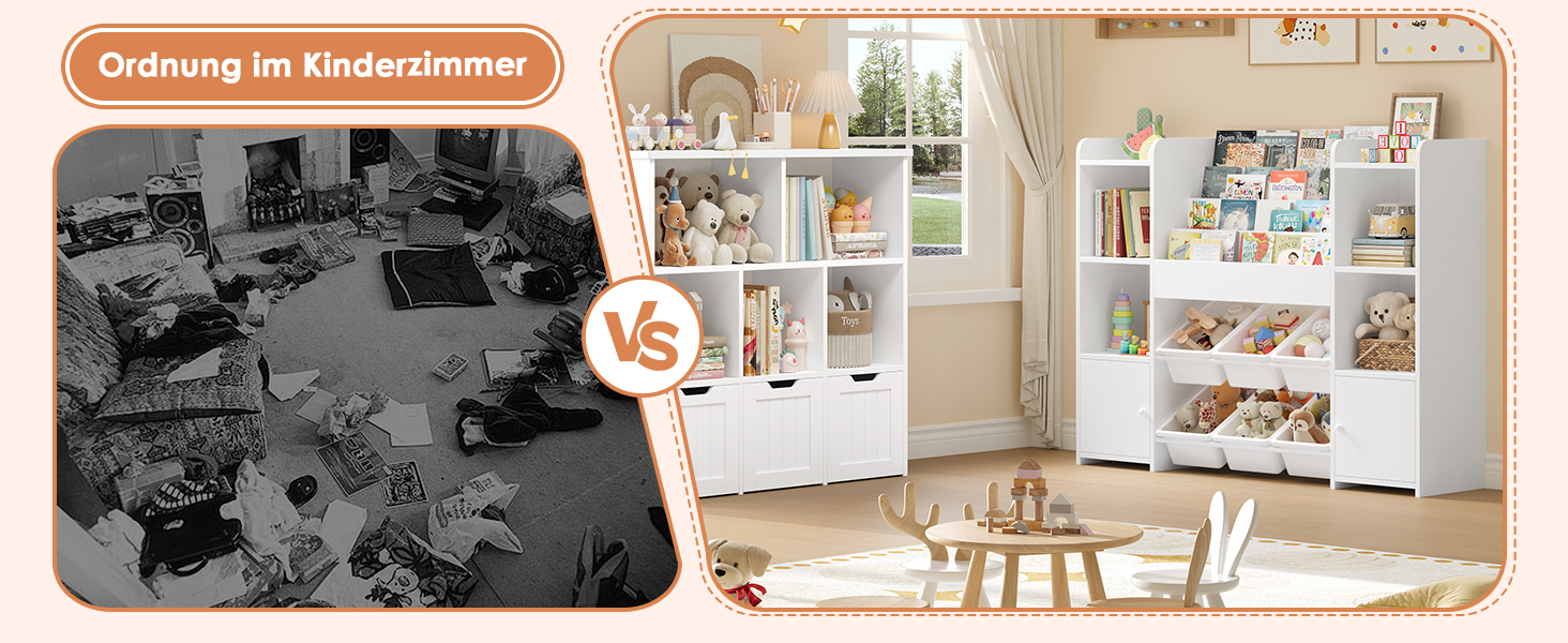 FOREHILL Дитяча полиця-стеллаж для іграшок та книг з 6 ящиками, 119 x 29,5 x 94 см, білий