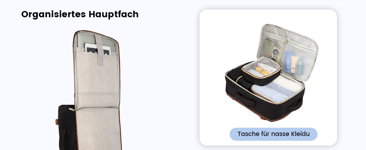 Рюкзак LOVEVOOK для ручної поклажі літака, жіночий водонепроникний рюкзак для подорожей з відділенням для взуття, 17-дюймовий рюкзак для ноутбука, 40L, 45x36x20, ручна поклажа, чорний + бежевий + каштановий