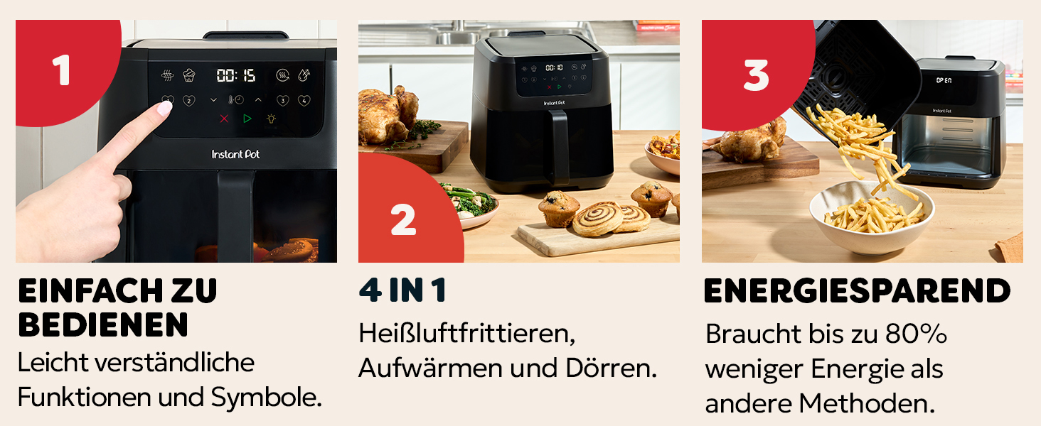 Фритюрниця готує повітрям Instant Pot Vortex Compact Trüffel Grau 5 л з антипригарним покриттям, 4-в-1: смаження, сушка, випікання, підігрів, сімейний розмір