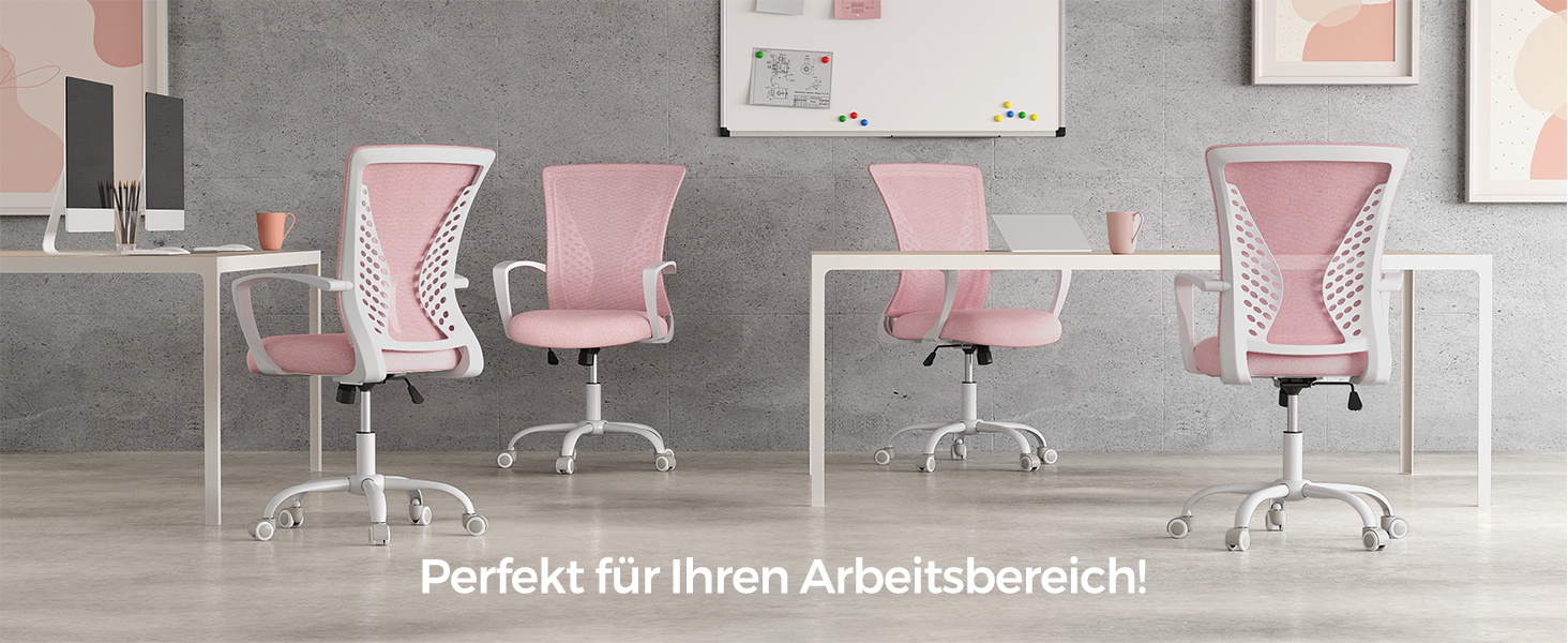 Ергономічне офісне крісло SONGMICS для комп'ютера, сітчасте стілець для робочого столу з функцією гойдання, регулюванням висоти, пастельно-рожеве, до 120 кг, OBN022GD01