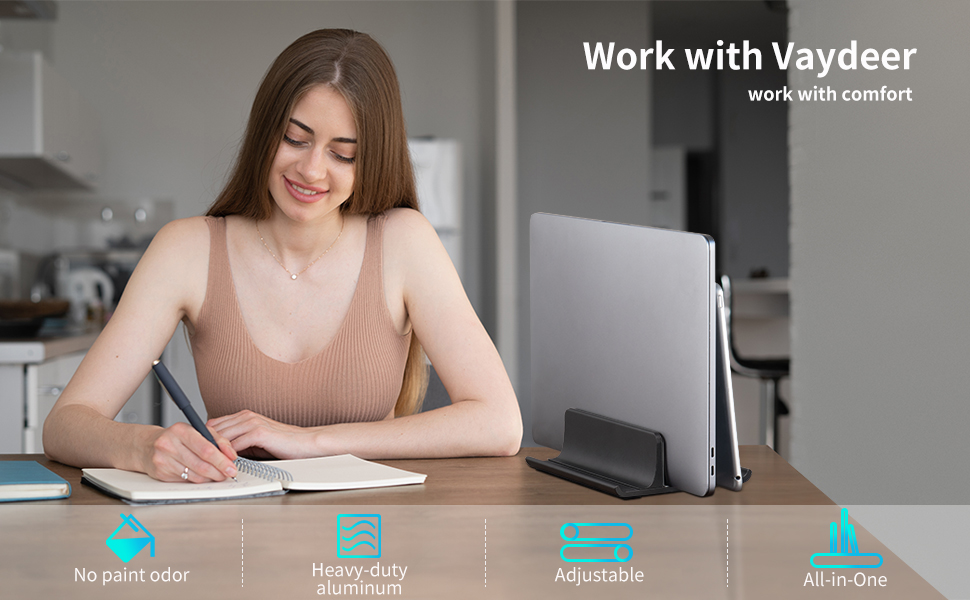 Підставка для ноутбука VAYDEER вертикальна, регульована, алюмінієва, для MacBook, iPad, ноутбуків до 17.3 дюйма - чорна