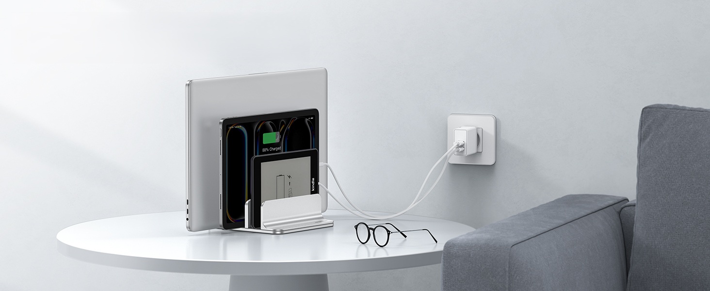 Підставка для ноутбука OMOTON 3 в 1, алюміній, регульована, до 17.3 дюйма, сумісна з MacBook, Android, срібна