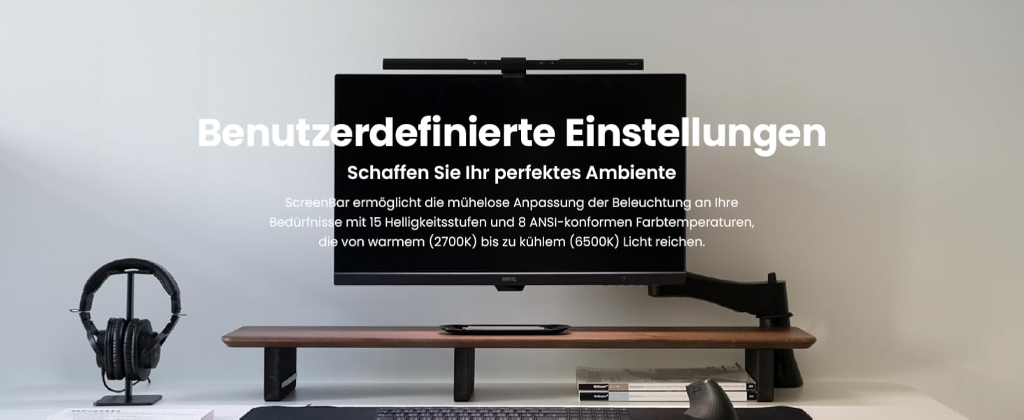 BenQ ScreenBar - LED лампа для монітора з регулюванням кольору та автоматичним затемненням, захист очей, USB зарядка, офісна лампа