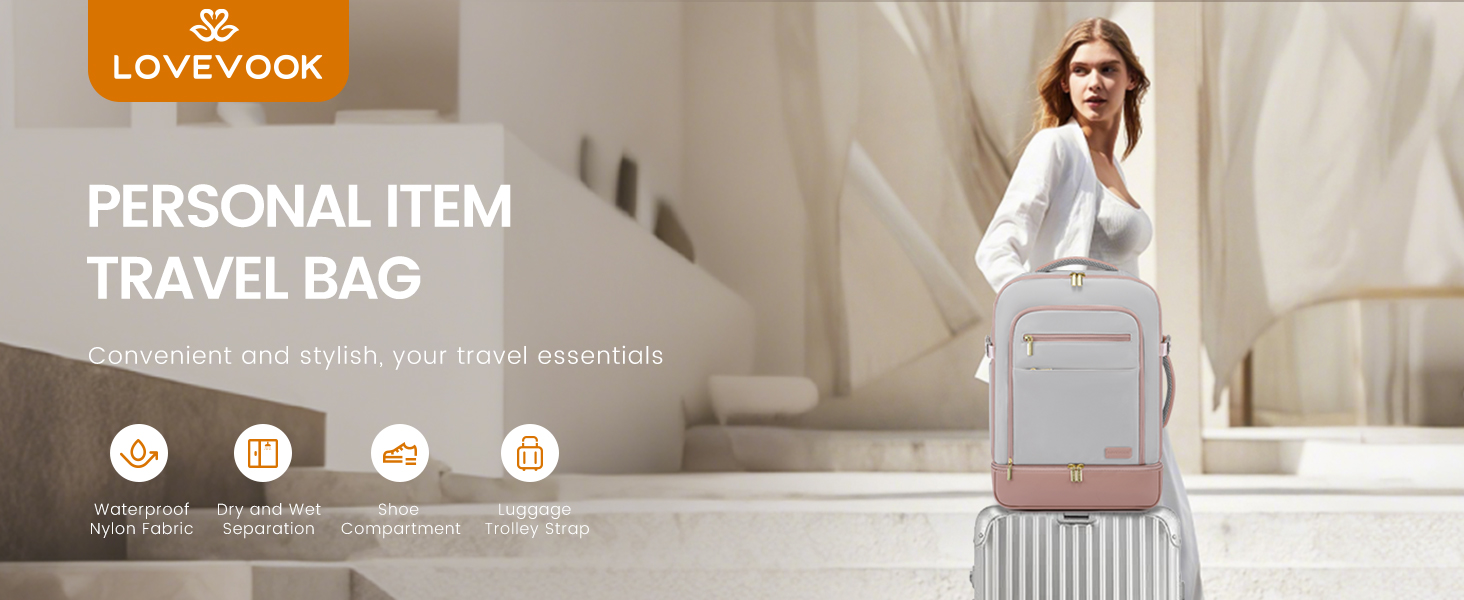 LOVEVOOK Рюкзак для ручної поклажі 40L з окремим відділенням для взуття, жіночий, для подорожей (3 шт.) Бежевий, Зелений