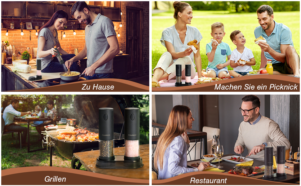 Електричні мельниці для солі та перцю 2 шт. з USB-C зарядкою, 100 мл, 6 ступенів помелу, для зручного використання однією рукою, з LED-підсвічуванням, керамічний жорно, для спецій