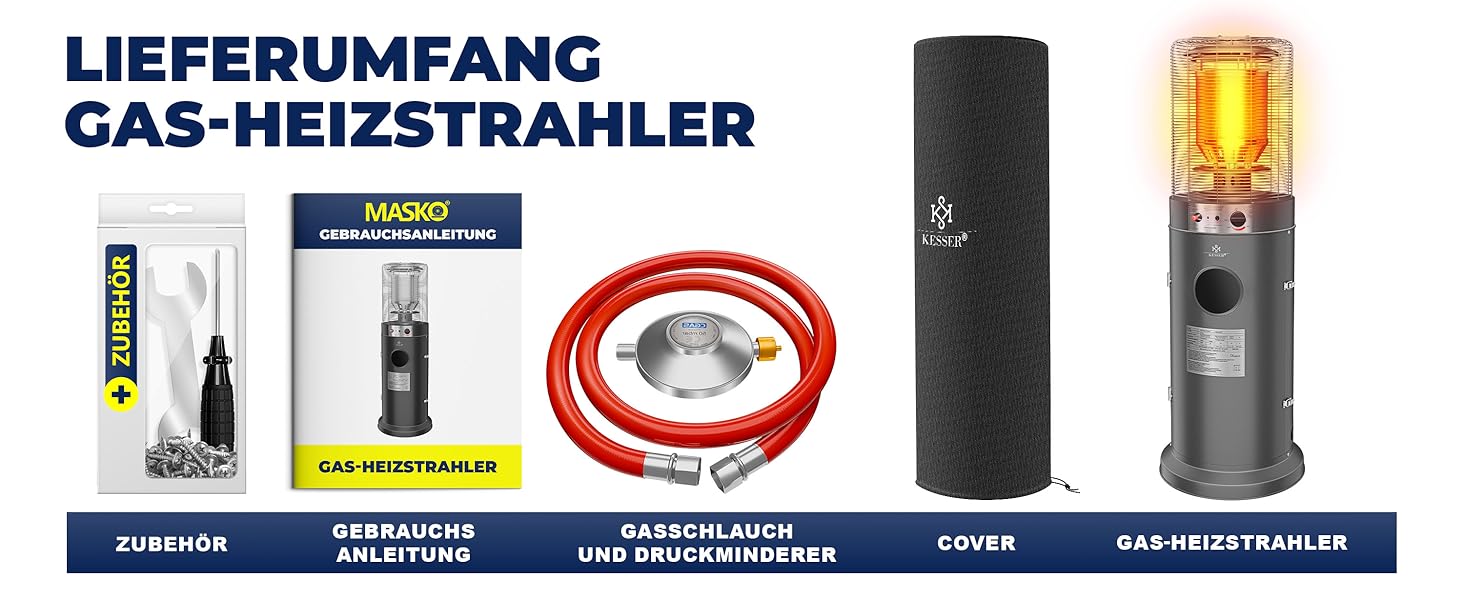 Газовий обігрівач KESSER® KE12 - Тепло для тераси. Потужність 10 кВт, з захисним чохлом, антрацит (Газовий балон не входить у комплект)