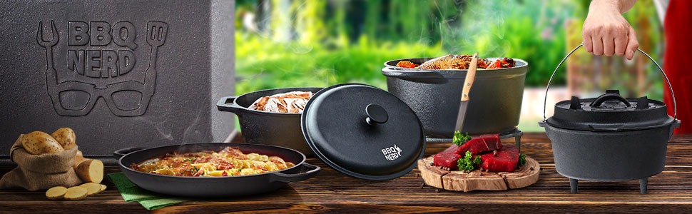 Запіканка BBQ-Nerd Cocotte 3,5 л з функцією 2-в-1 Набір для приготування Каструля для плити, духовки та гриля, включаючи сковороду