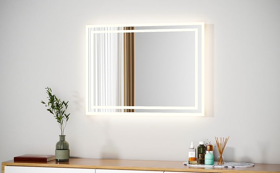 LED дзеркало для ванної кімнати Boromal 40x60 см з підсвічуванням та вимикачем, 6500K, холодний білий світ