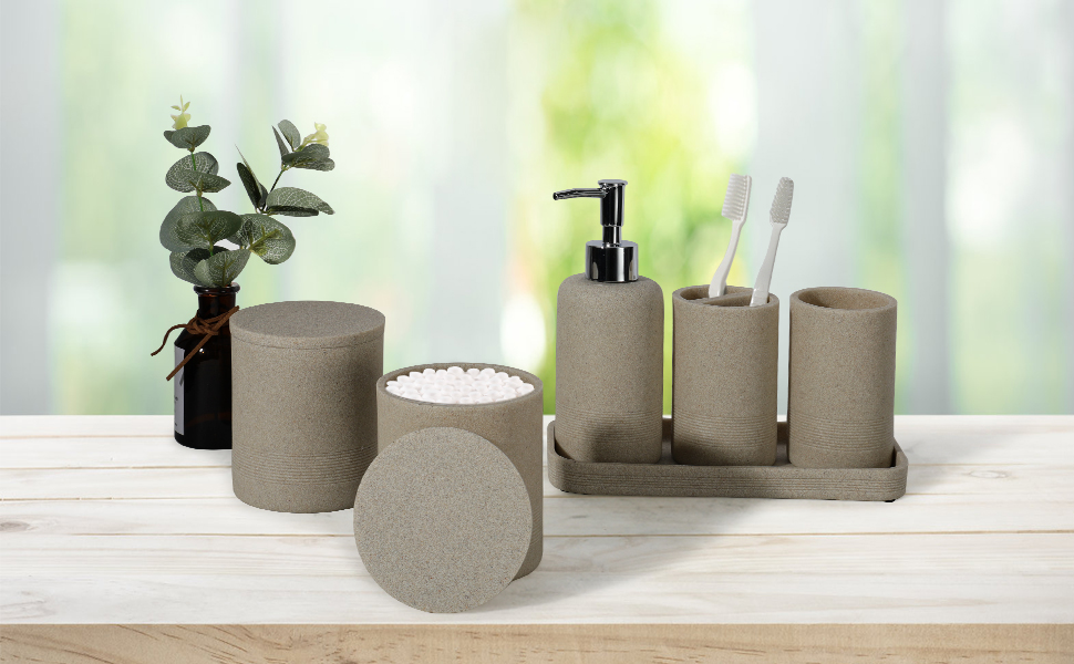 Набір для ванної кімнати ZCCZ 6 предметів: органайзер для зубних щіток, дозатор мила, миска для косметики та ватних паличок. Елегантний декор у мармуровій стилістиці, чорний колір для сучасного інтер'єру.