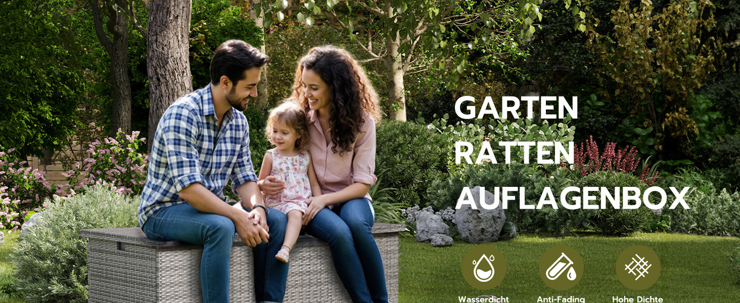 Водонепроникний садовий ящик Amopatio Gartenbox 650л з поліротангу, сірий. Ящик для подушок, металева коробка для зберігання з газліфтами для саду, балкону