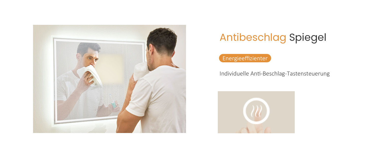 Дзеркало для ванної кімнати EMKE з підсвічуванням 50x60 см, антизапарник, холодний білий, диммер, сенсорне управління, функція пам'яті, автоматичне вимкнення через 3 години, IP44, енергозберігаюче, 60L x 50B см