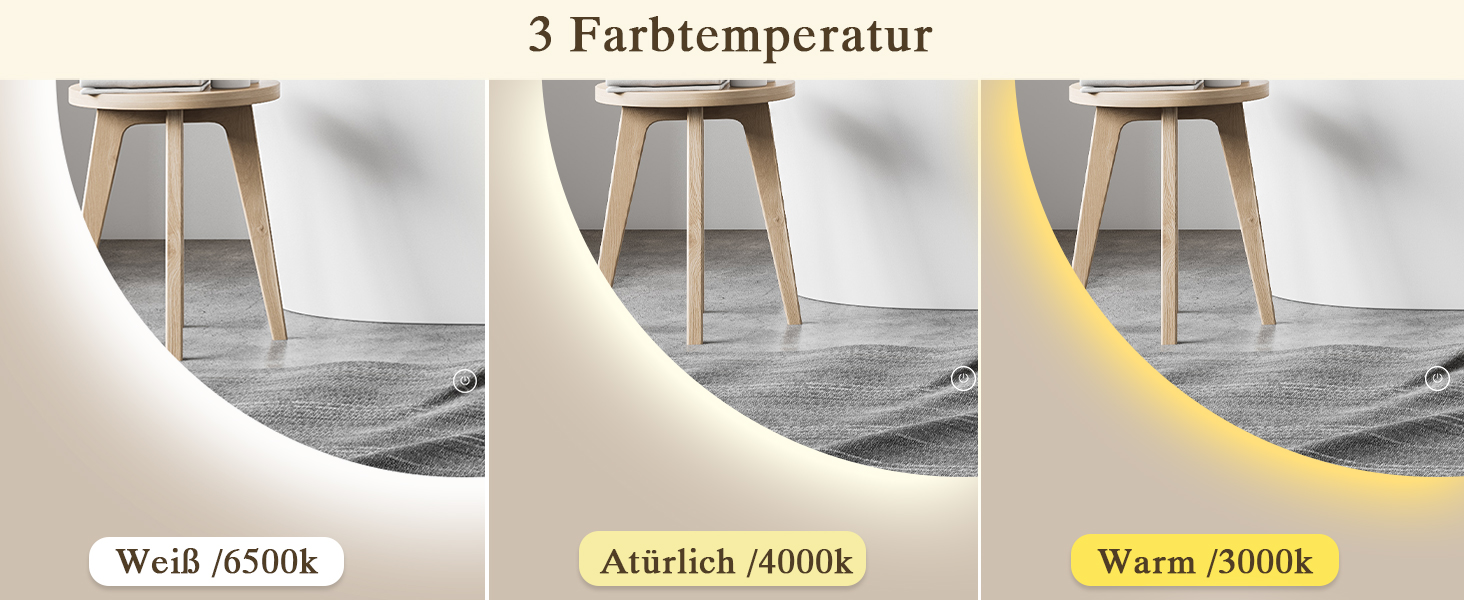 LED-дзеркало для ванної кімнати круглої форми 50 см з підсвічуванням, сенсорним вимикачем, регулюванням яскравості, 3 кольорами світла, функцією пам'яті, HD скло, захист від вибуху