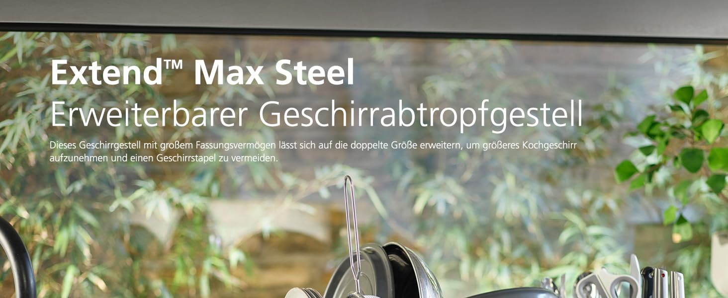 Сушарка для посуду Joseph Joseph Extend Max Steel з контейнером для столових приладів, сіра, нержавіюча сталь - велика місткість