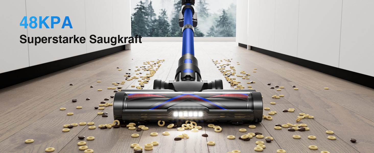 Бездротовий акумуляторний пилосос 45000 Па/550 Вт/65 хв, об'єм 1,6 л з дисплеєм, антизаплутана щітка, самостійна парковка, док-станція на стіні, 8-шарова фільтрація, тихий, для шерсті тварин/килимів/твердих поверхонь/автомобіля, блакитний