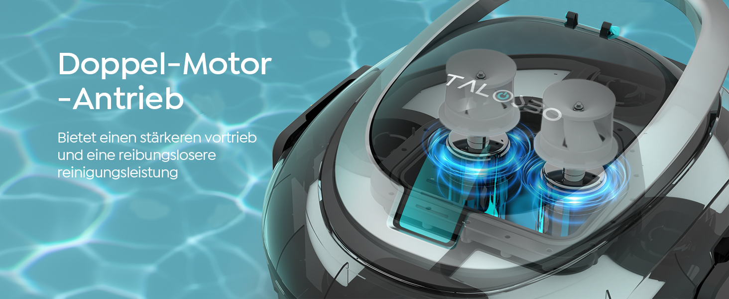 Робот-пилосос для басейну TALOSBO S2 (2026) з акумулятором, подвійним фільтром, автоматичним очищенням (90 хв), самопаркування, для басейнів до 85 м²