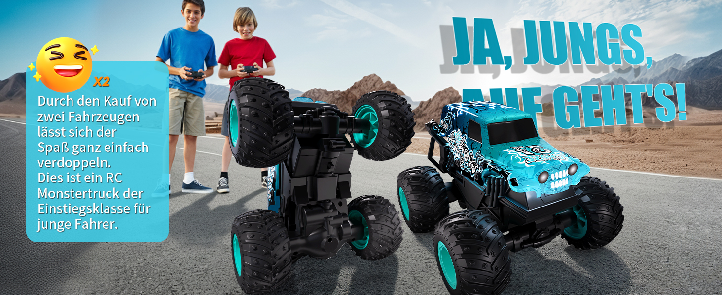 RC Monstertruck 1:20 2.4GHz синій - радіокерований позашляховик для хлопчиків та дівчаток від 3 років з LED підсвіткою, музикою та функцією 'ходьба на двох колесах'