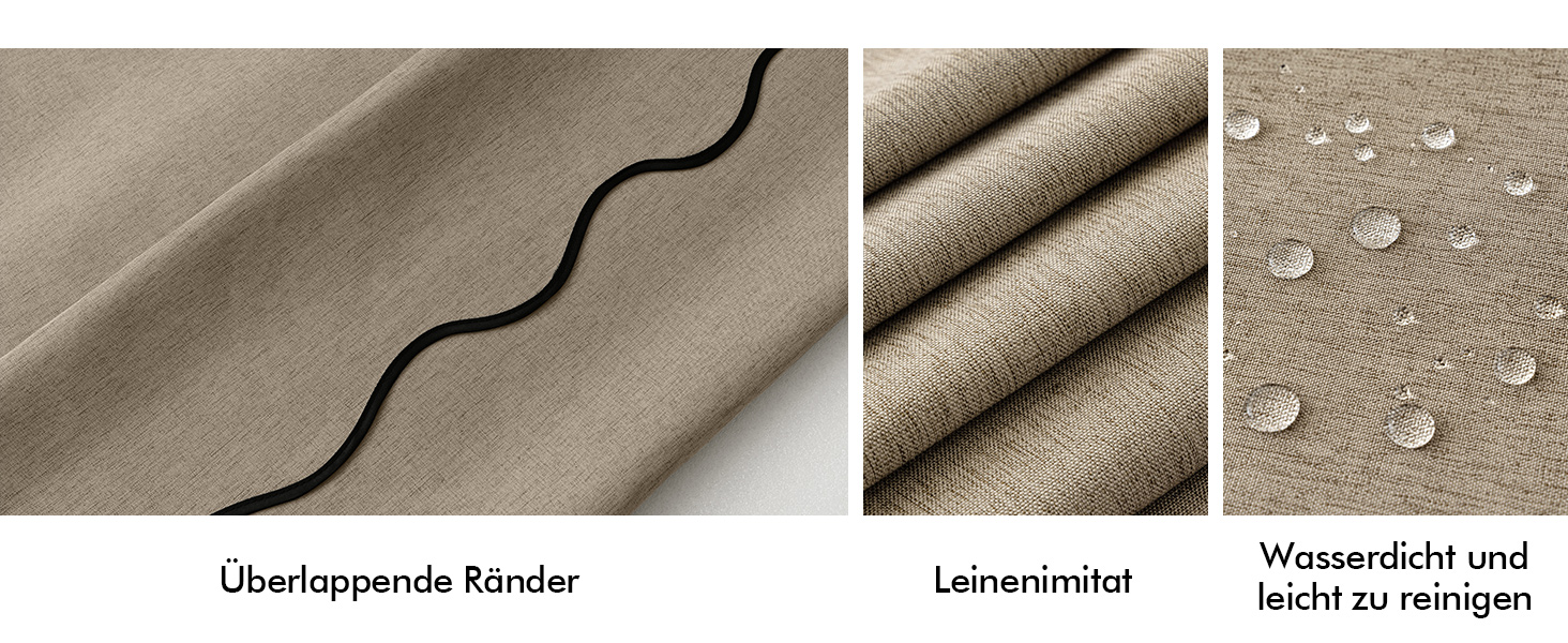 Шторка для душу MIULEE 120x200 см, льон, текстурована, з чорною окантовкою, готельний стиль, водонепроникна, антигрибкова, тканинна, з 8 кільцями, бежева