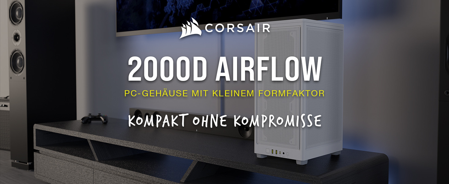 Корпус Corsair 2000D Airflow Mini ITX - Сітчаста сталь - 3 слоти для графічного процесора - Оптимізоване охолодження - Передній ввід/вивід - Чорний