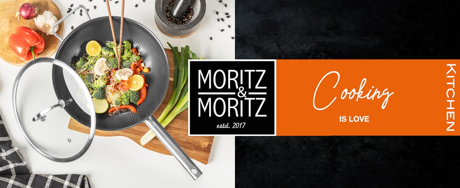 Вафельниця Moritz & Moritz з нержавіючої сталі 30 см з керамічним покриттям нового покоління - підходить для всіх типів плит - антипригарний вок з вафельною структурою для смаження, тушкування та варіння (з кришкою)