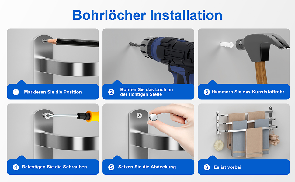 Тримач для рушників 80 см без свердління, срібний, для ванної кімнати та кухні