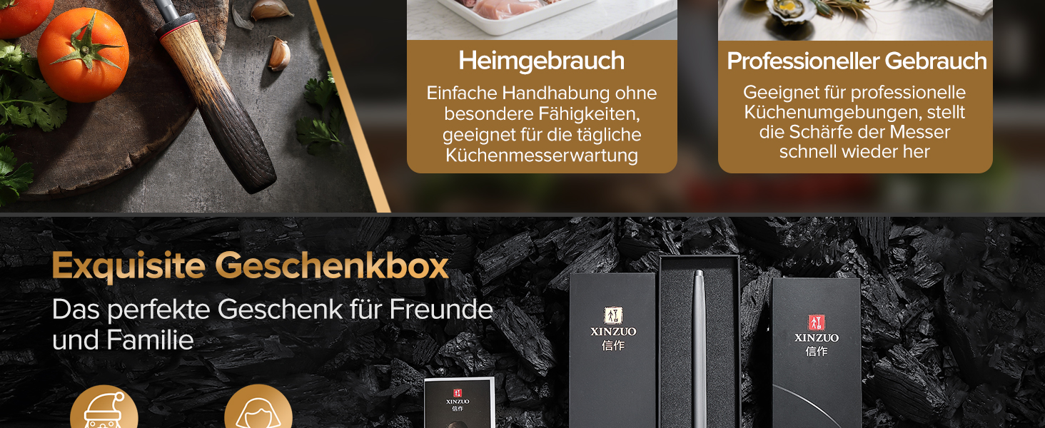Набір кухонних ножів XINZUO Damaststahl: професійний шеф-ніж, кухонні ножі з дамаської сталі, преміум-якість, ергономічна ручка з білого дуба, серія Mo (заточувач у комплекті)