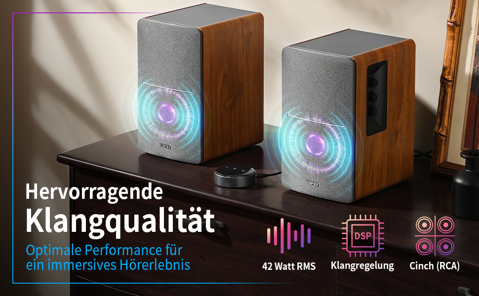 Активні WiFi-колонки Edifier R1280T+WiiM Mini, 42 Вт, Multiroom, Bluetooth, Hi-Res Audio 24Bit/96kHz, DSP, оптичний вхід, пульт, дерево