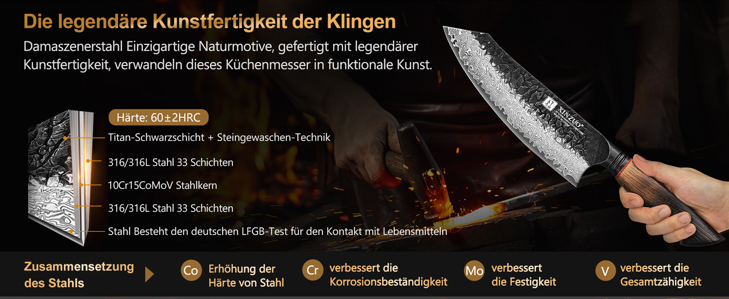 Ніж Сантоку XINZUO Damaststahl 19,3 см з нержавіючої сталі Дамаск, професійний кухонний ніж, серія Mo, ергономічна ручка з білого дуба