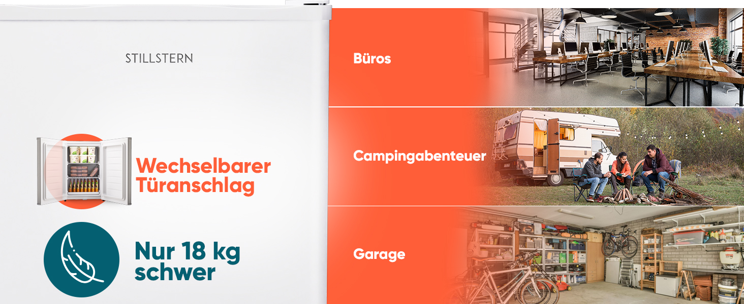 Stillstern Міні морозильник 42L -18°C з формою для льоду, замком, змінним напрямком відкривання дверцят, 4-зірковий глибокий заморожувач для кемпінгу/офісу. Срібний колір.