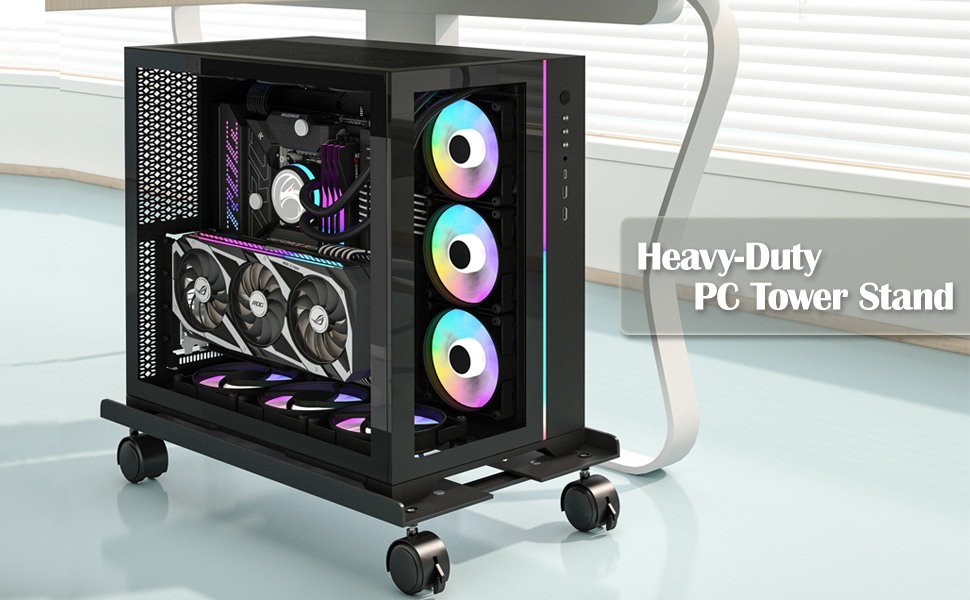 Стійка для ПК з металу, підставка для комп'ютера, регульована підставка для CPU, універсальна мобільна стійка з колесами для під столом