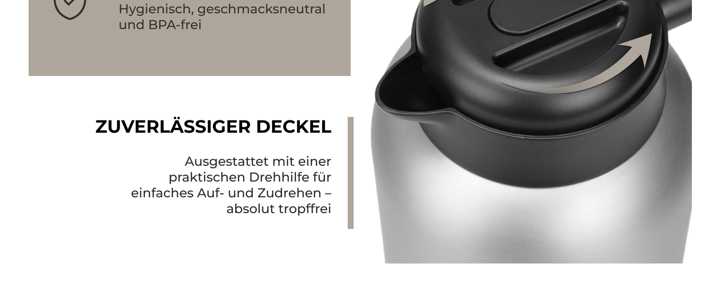 Термос LEBENLANG 1,5L з керамічним покриттям - з ситом для чаю | 24 години зберігає тепло | Термокана для кави та чаю | Сріблястий
