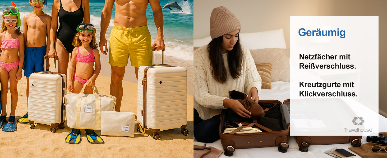 Набір валіз Travelhouse Ascona 5-в-1 (75/65/55 см) з TSA-замком, Spinner-колесами та аксесуарами, ABS+PC, темно-зелений