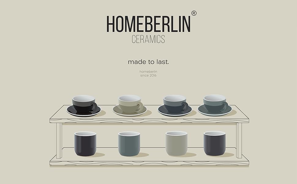 HOMEBERLIN® Barista Pro: Набір кавових чашок капучіно 200мл - Преміум набір з якісного фарфору. 4 сучасні чашки з підставками, ручної роботи, глазуроване сіре покриття