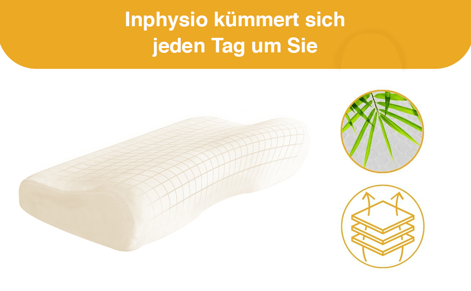 Ергономічна подушка для шиї та попереку Inphysio Luxury з гіпоалергенної пінки з ефектом пам'яті (Memory Foam), бежева, 60 x 35 x 12/7 см, 2 чохли у комплекті