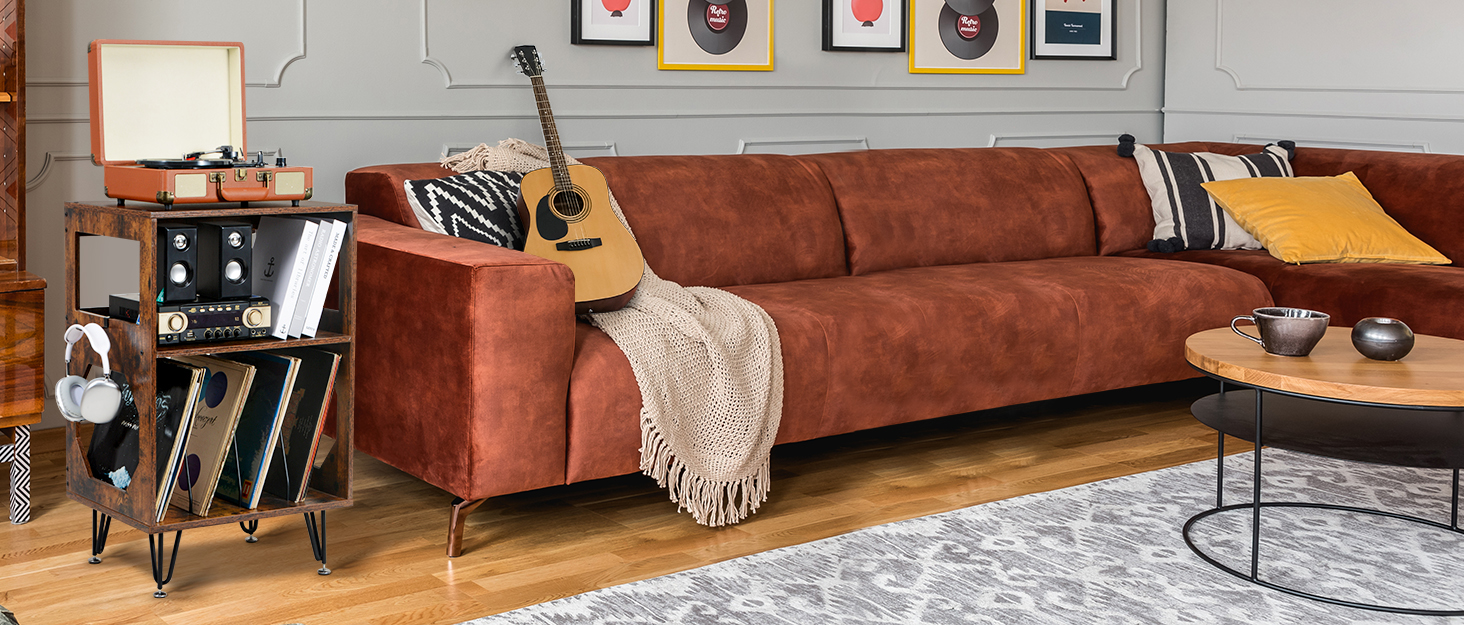 Підставка для програвача вінтажна, приставний столик, полиця для програвача з місцем для зберігання, дерев'яний стіл для програвача, утримує 160 альбомів, для вітальні, спальні, офісу