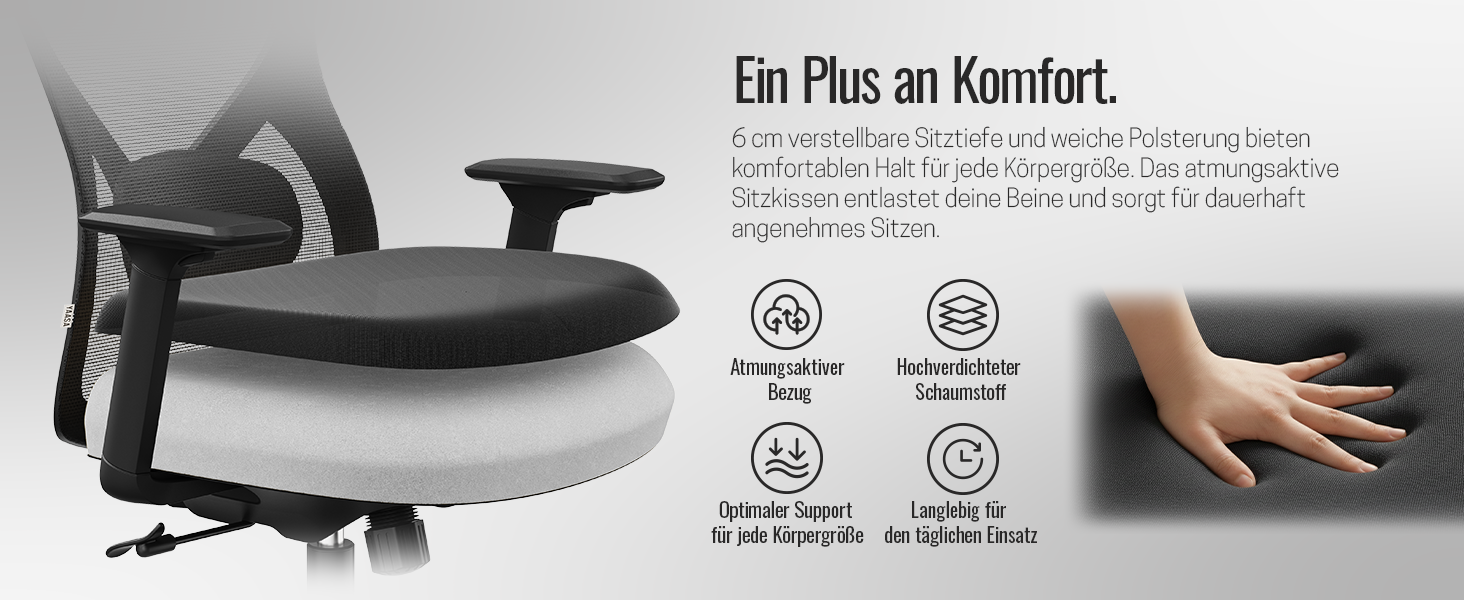 Yaasa Chair Plus: Ергономічне офісне крісло з підголівником, 2D-підтримкою попереку та 4D-підлокітниками. Переможець тесту! Чорний, до 150 кг.