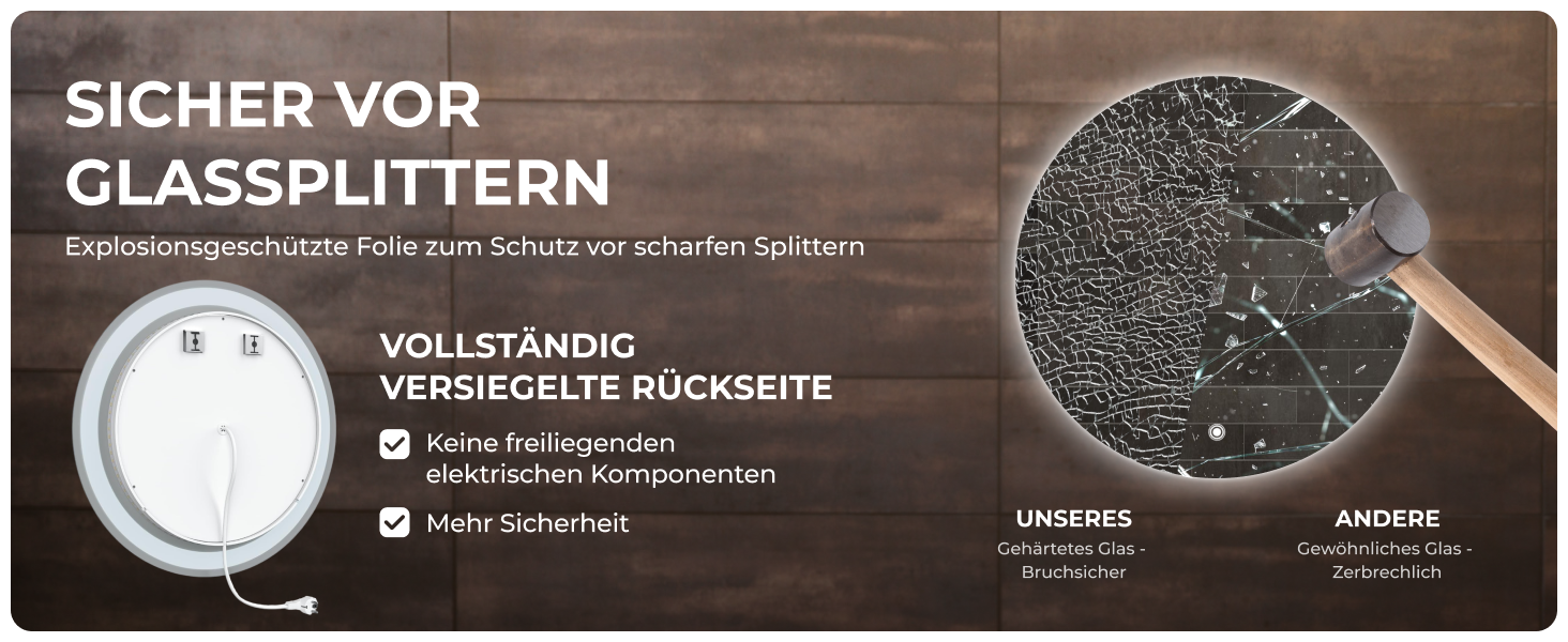 Дзеркало для ванної кімнати BR Bringer LED, діаметр 80 см, з підсвічуванням, протизапітнінням, регулюванням яскравості, енергозбереженням, 3 кольори світла, сенсорне керування та функція пам'яті (BRRS201)