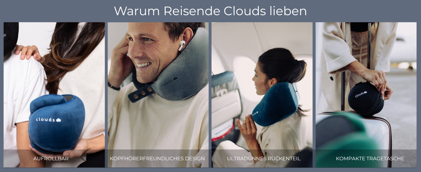 Подорожня подушка для шиї CLOUDS з ефектом пам'яті (Memory Foam) для літака та авто, регульована, дихаюча тканина, розмір S/M, чорна
