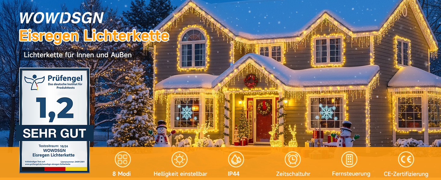 Світлодіодна гірлянда-сосульки WOWDSGN 17м (515 LED), водонепроникна IP44 для вулиці та дому, 8 режимів роботи з таймером, святкова ілюмінація для даху та тераси