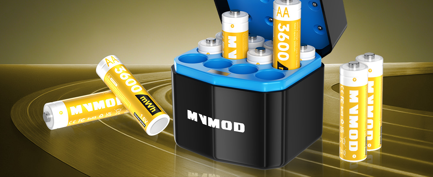 Набір акумуляторів AA 1.5V 3600mWh (12 шт.) з зарядним пристроєм та кейсом для зберігання, білий