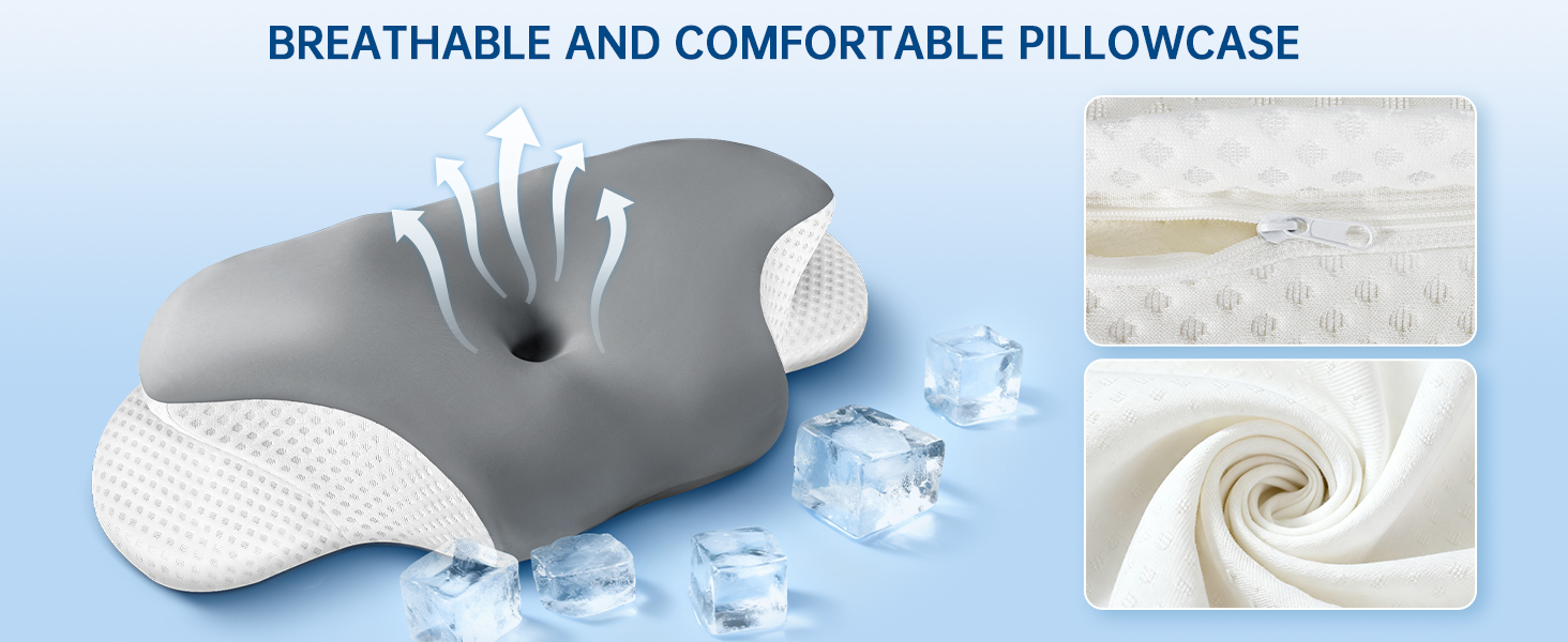 Подушка для шиї з піни Memory Foam, ергономічна для сну на боці, спині, животі, зі знімним чохлом