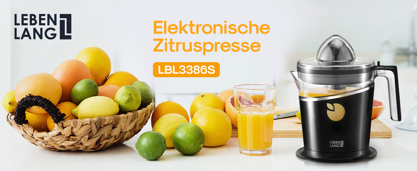 Електрична соковитискачка LEBENLANG 800мл з регульованим ситом: для цитрусових, апельсинів, лимонів та інших фруктів. Чорний колір
