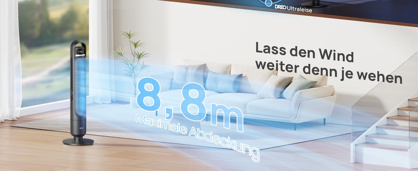 Вентилятор підлоговий DREO Smart Tower 91.5 см: тихий, з пультом, WiFi, Alexa/Google, 90° осциляція, 4 режими, таймер 8 год, для дому/офісу (чорний)