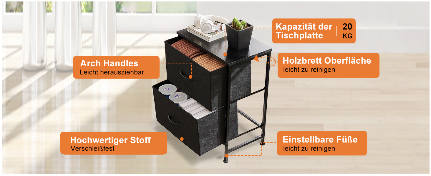 Набір приліжкових тумбочок DUMOS, 2 шт. з шухлядами, стилі індустріальний, для спальні, вітальні, дитячої, передпокою, білий/чорний