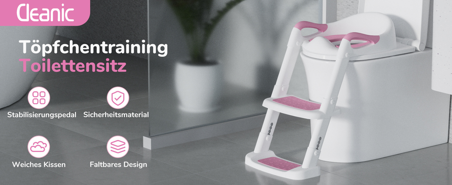 Дитяче сидіння на унітаз DEANIC з драбинкою, рожеве - для дітей 1-7 років (38-47 см), PU-поліуретан