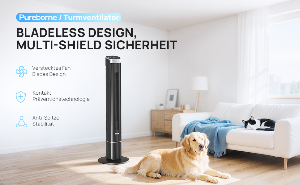 Турбовентилятор Leiser з осциляцією 90°, Wi-Fi, пульт, 4 швидкості, 4 режими, таймер 12 год, чорний, 102 см