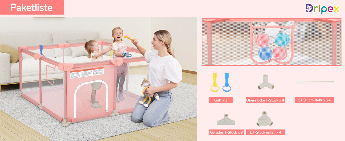 Дитячий манеж Dripex 124x124 см з дихаючою сіткою, сірий. Манеж для ігор, безпечний, з тканини Oxford 210D