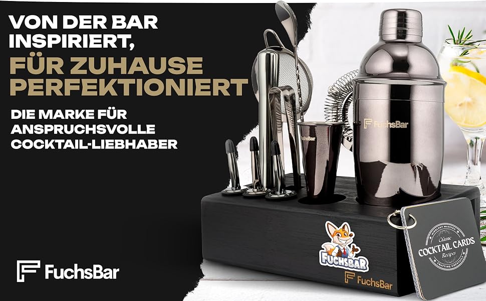 Набір для коктейлів, 8 предметів, нержавіюча сталь, з шейкером, стрейнером, ложкою, рецептами та аксесуарами – ідеальний барний набір для дому, вечірок та як подарунок