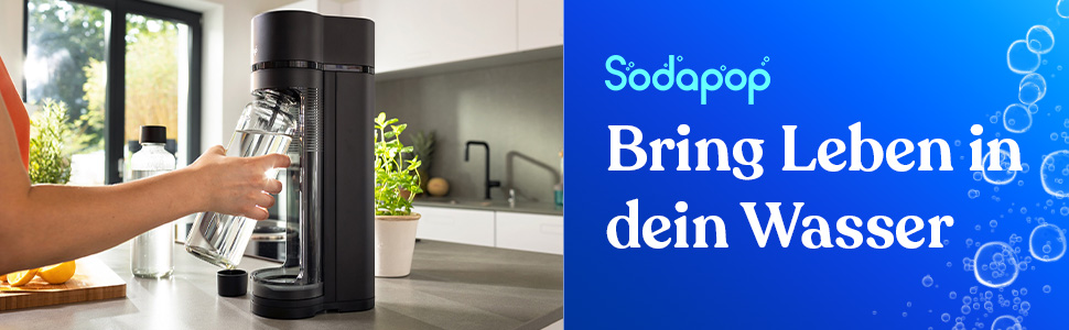 Сифон для газування води Sodapop Logan, набір з 2 скляними пляшками (850 та 600 мл) та 1 PET-пляшкою (850 мл), матовий чорний, висота 42.6 см (без балона CO₂)