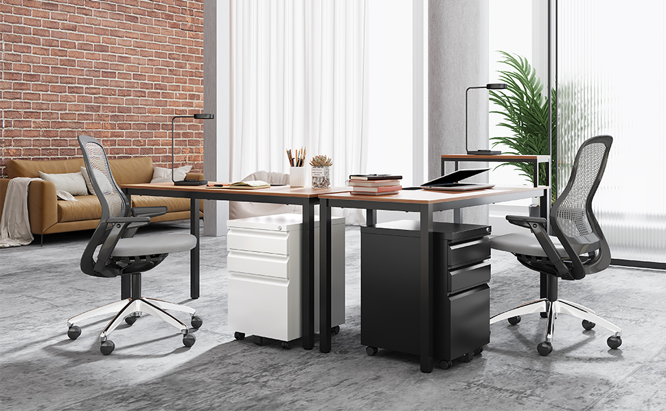 Роликовий контейнер DeHong з металу, мобільний офісний шафка з 3 висувними ящиками, офісний контейнер, з можливістю замка та регульованими паперовими відсіками, збірно-розбірний, для офісу, дому (J-чорний)